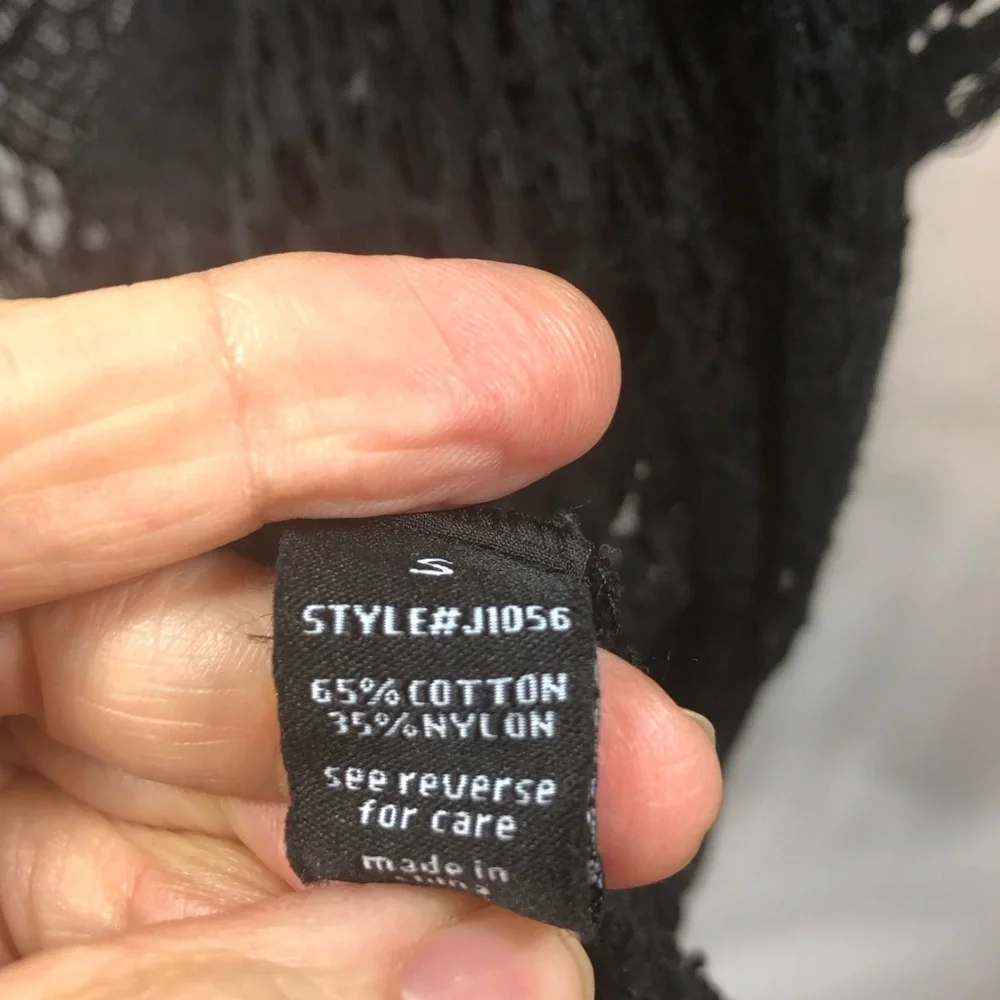 Active Whimsigoth Sz S Black Crochet Boho Fringe Sweater Shrug Cardigan Cotton
